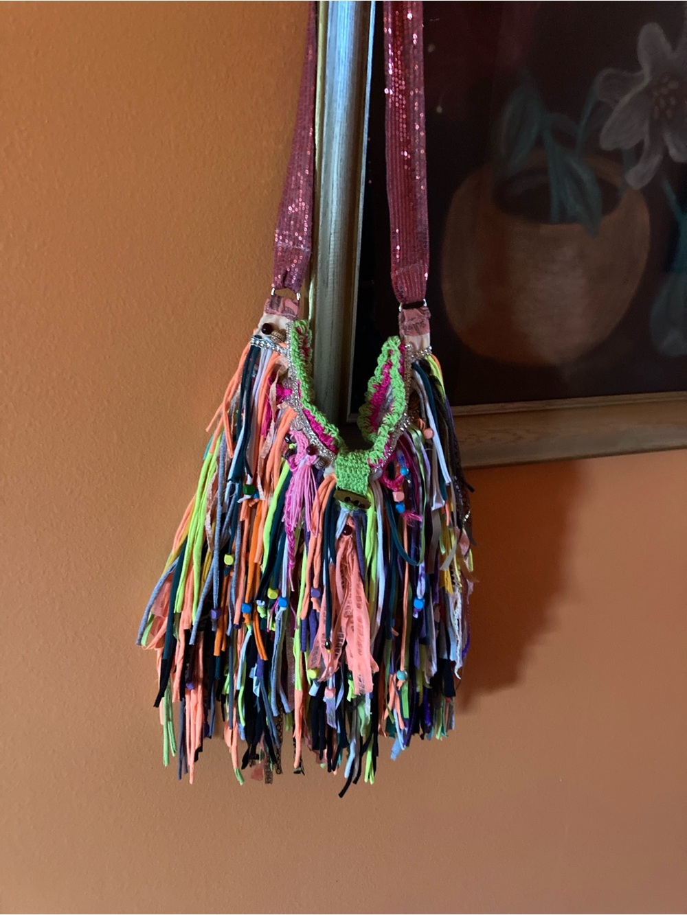 Hand Crafted Multicolor Fringe Crossbody Bag